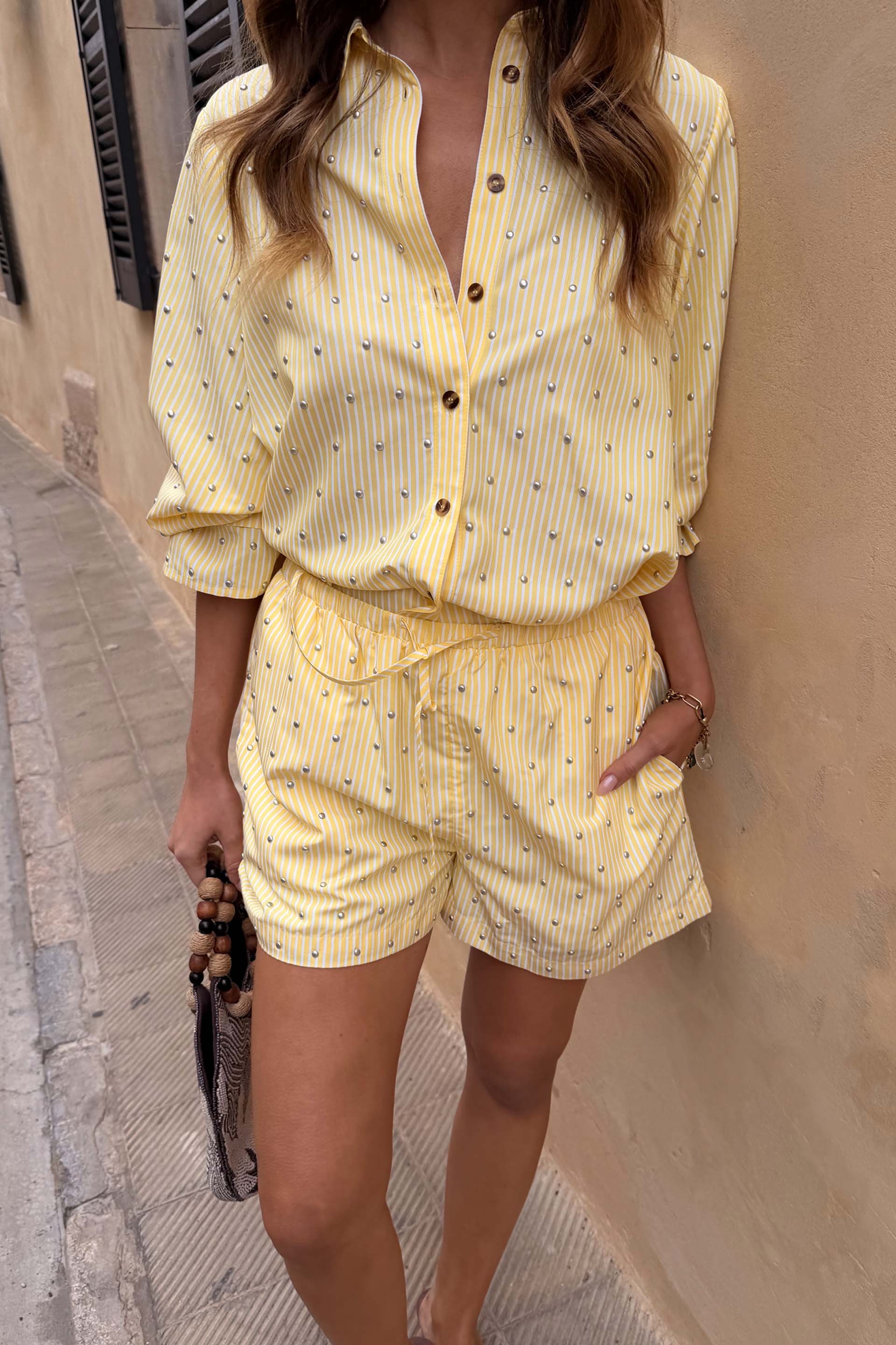 Lemon Pinstripe Ellie Shorts - Image 3
