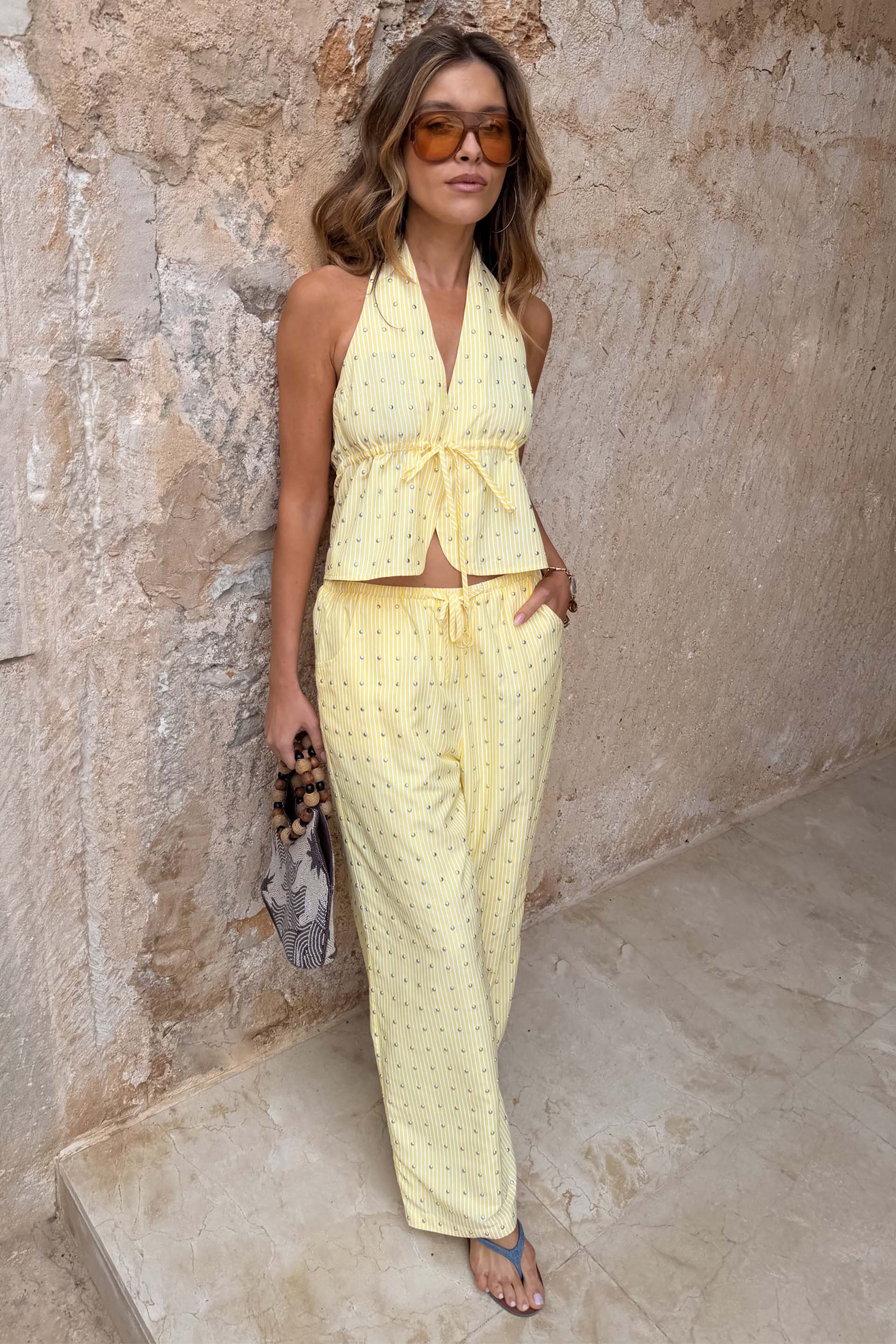 Lemon Pinstripe Studded Ellie Trousers - Image 2