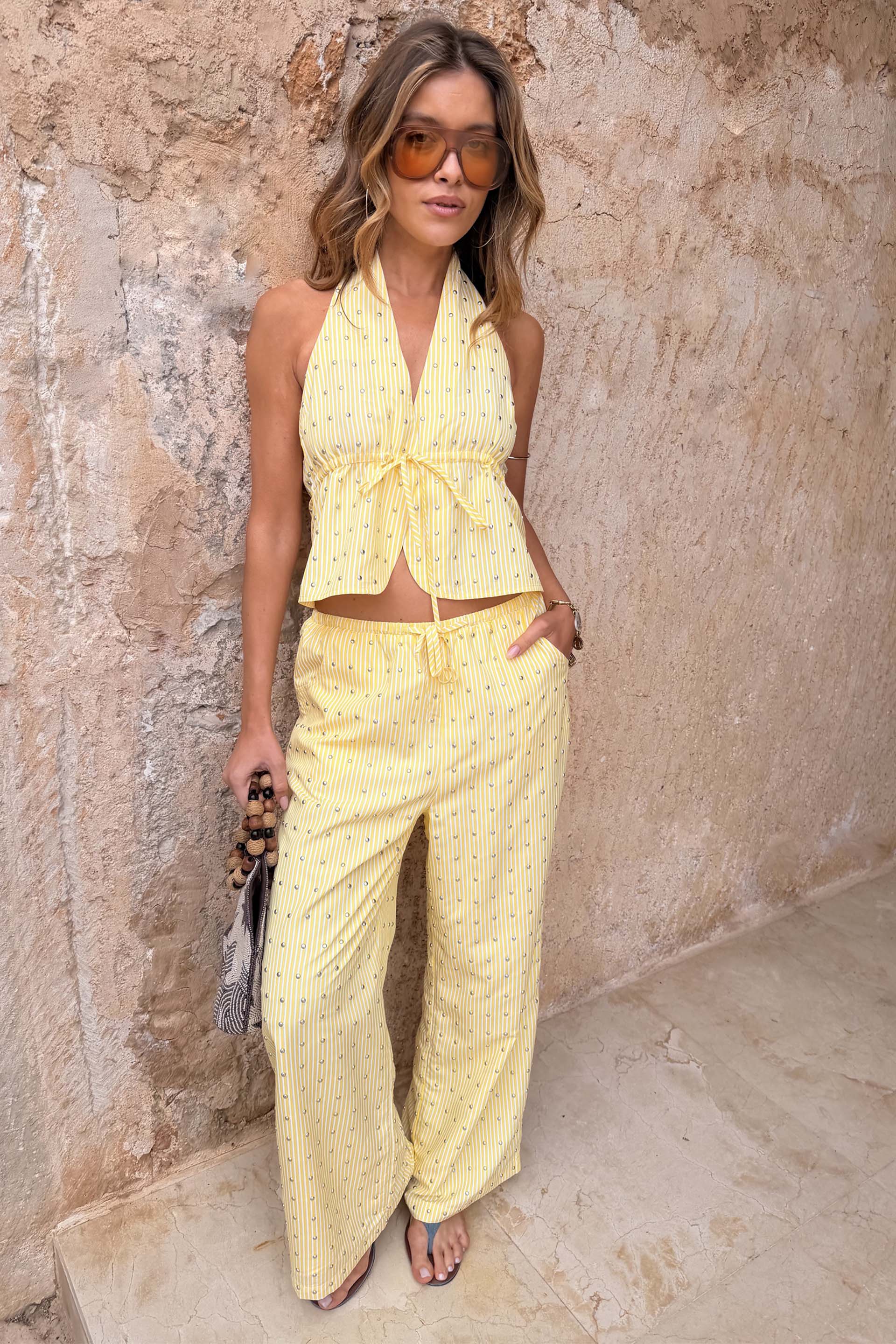 Lemon Pinstripe Studded Ellie Trousers - Image 3