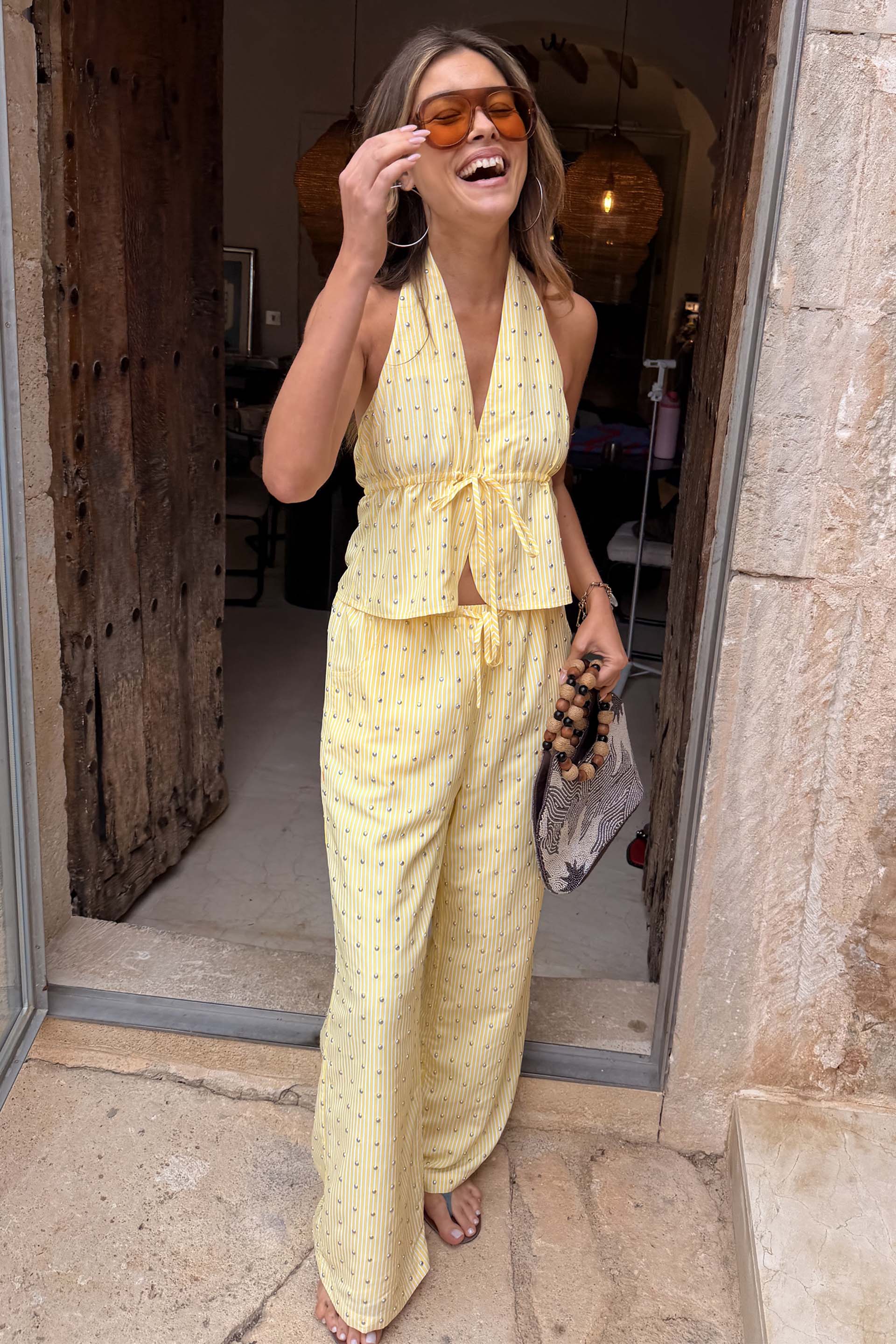 Lemon Pinstripe Studded Ellie Trousers Petite - Image 4