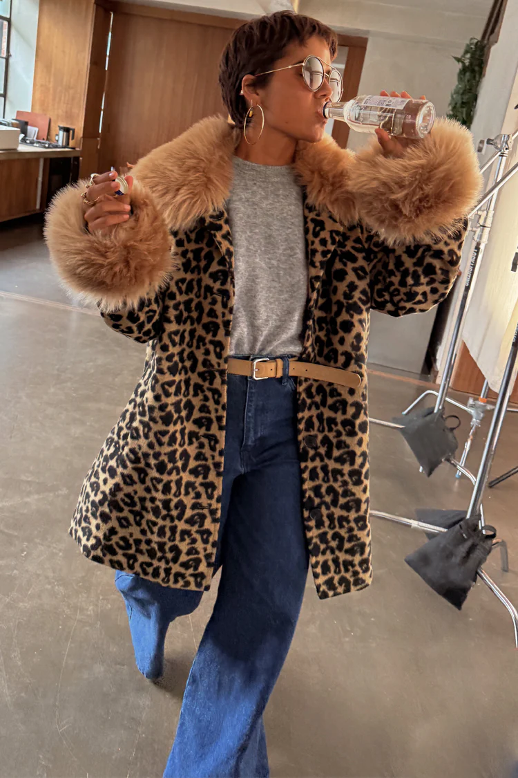 Leopard Coat with Faux Fur Trims - Image 2