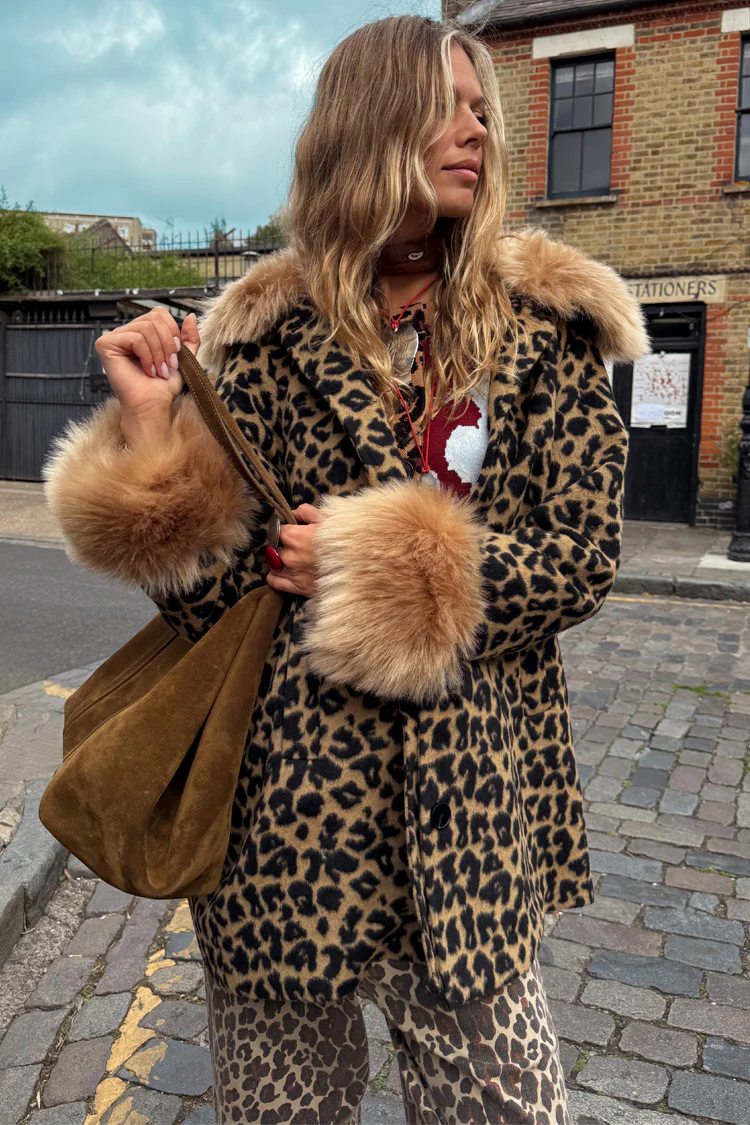 Leopard Coat with Faux Fur Trims - Image 3