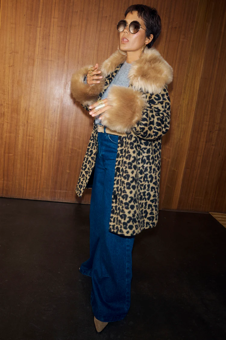 Leopard Coat with Faux Fur Trims - Image 4