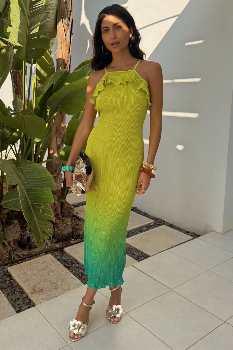 Lime Ombre Plisse Claudia Dress - Image 2