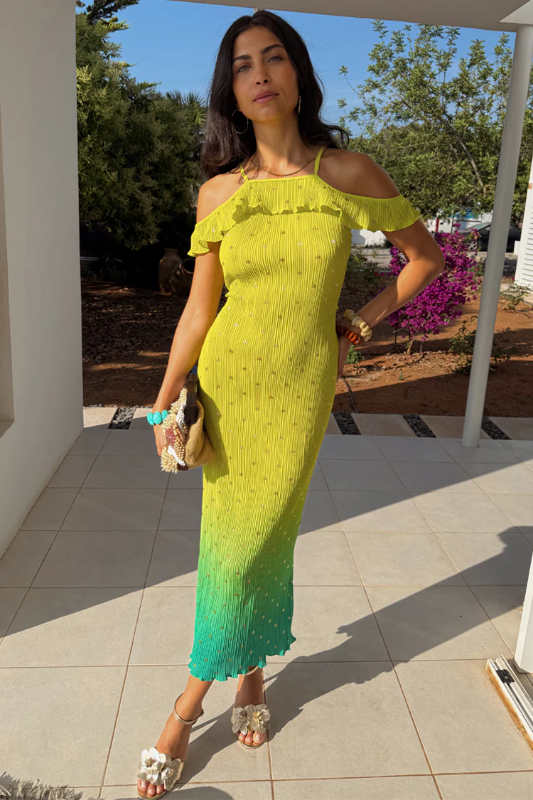 Lime Ombre Plisse Claudia Dress - Image 3