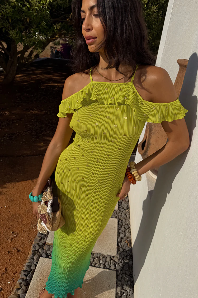 Lime Ombre Plisse Claudia Dress - Image 4