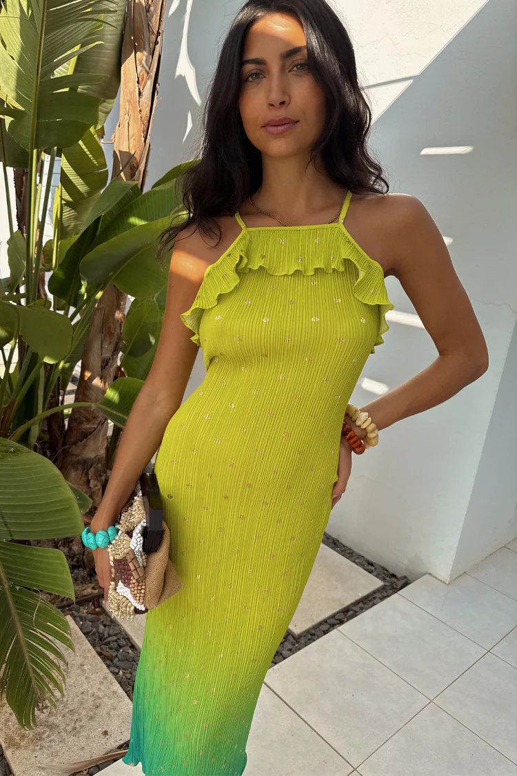Lime Ombre Plisse Claudia Dress - Image 6
