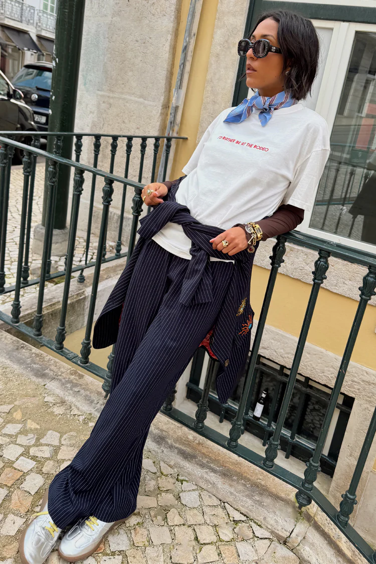 Navy Pinstripe Arden Trousers - Image 2