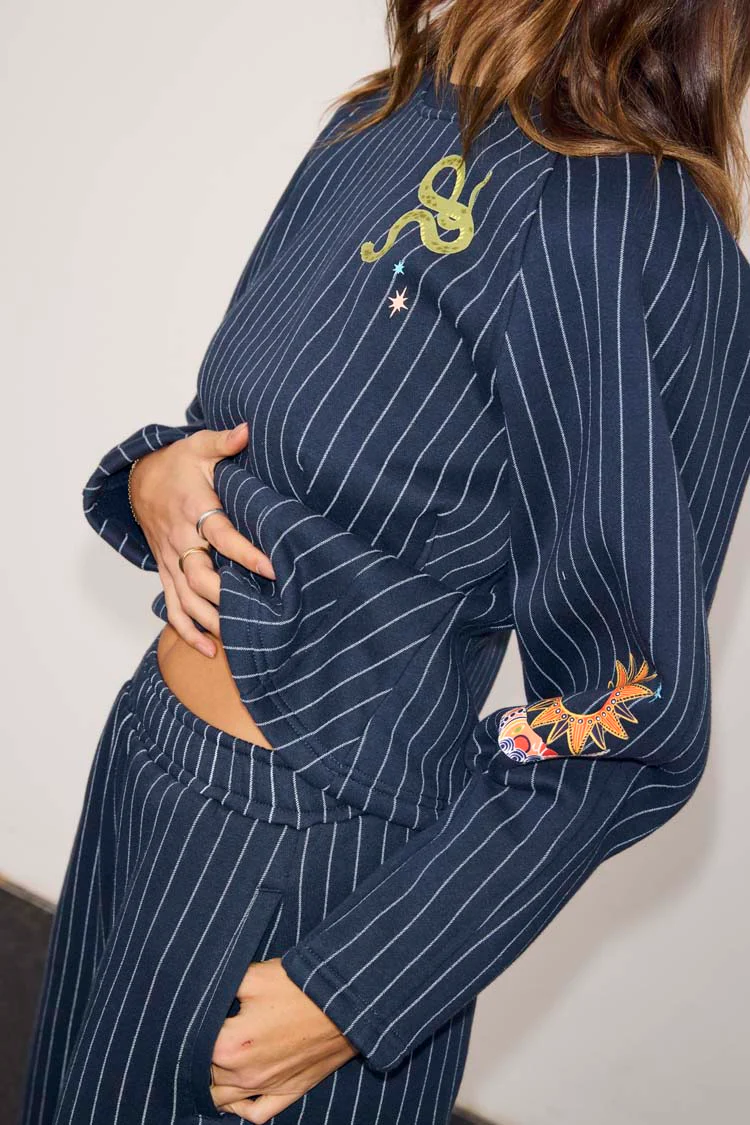 Navy Pinstripe Barrel Sweatshirt - Image 4