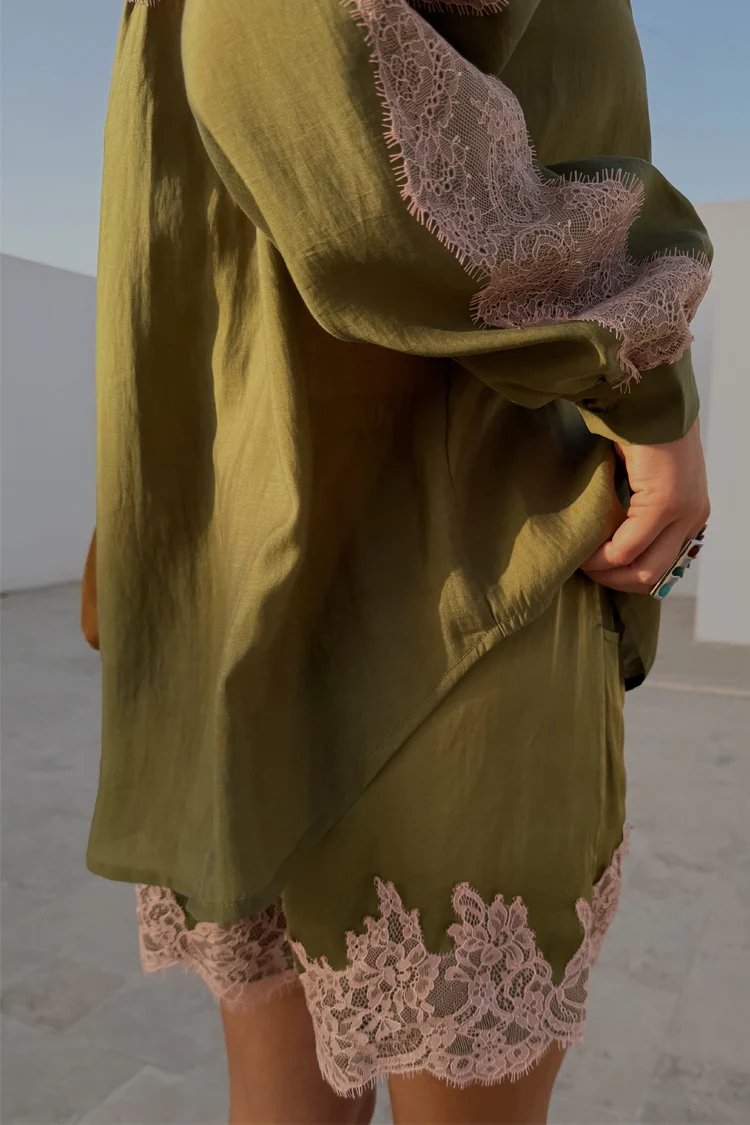 Olive & Pink Lace Shorts - Image 6