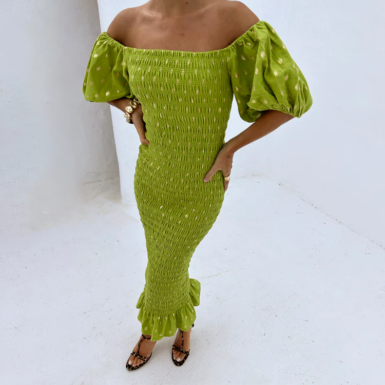 Olive Jojo Dress with Gold Fleck