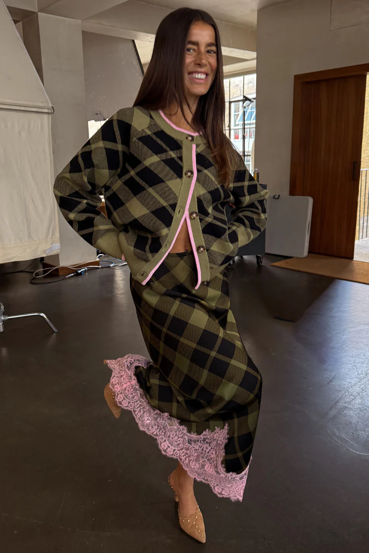 Olive Tartan Cheryl Cardigan - Image 3
