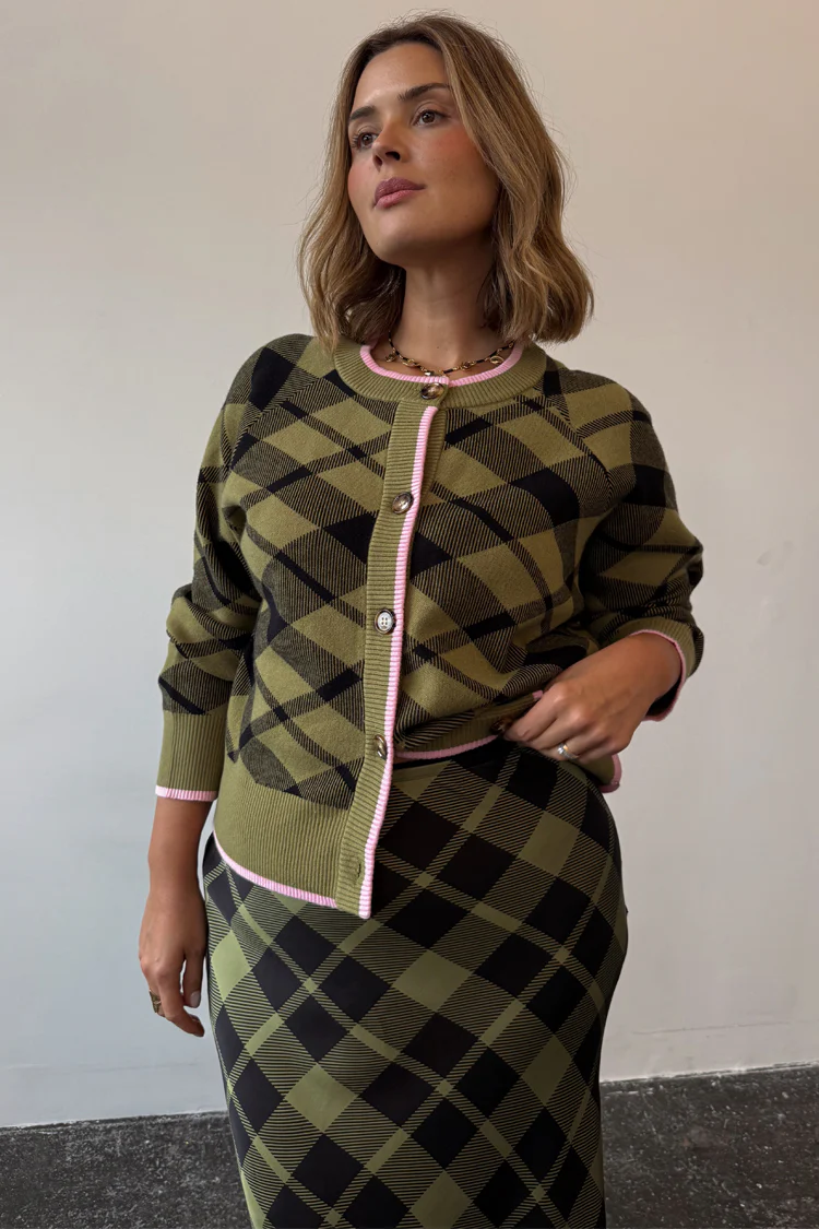 Olive Tartan Cheryl Cardigan - Image 4