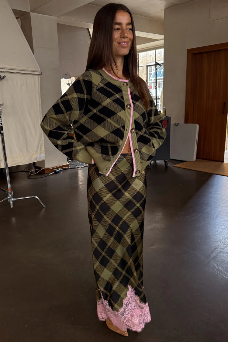 Olive Tartan Cheryl Cardigan - Image 6