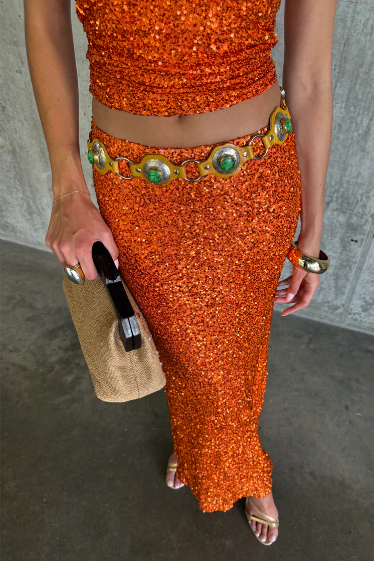 Orange Sequin Dorris Skirt - Image 2