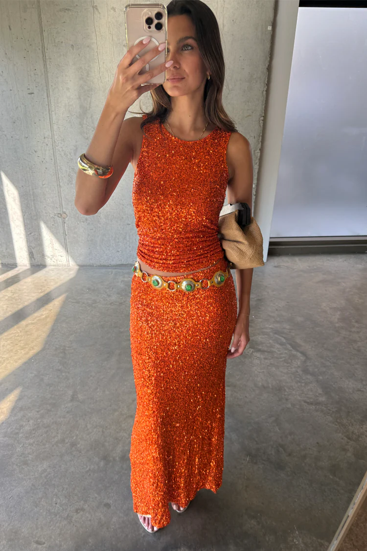 Orange Sequin Dorris Skirt - Image 4