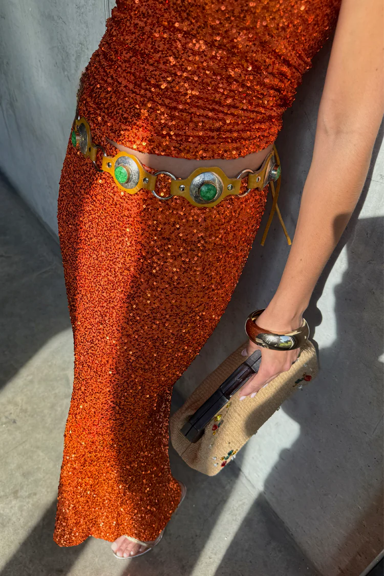 Orange Sequin Dorris Skirt - Image 5