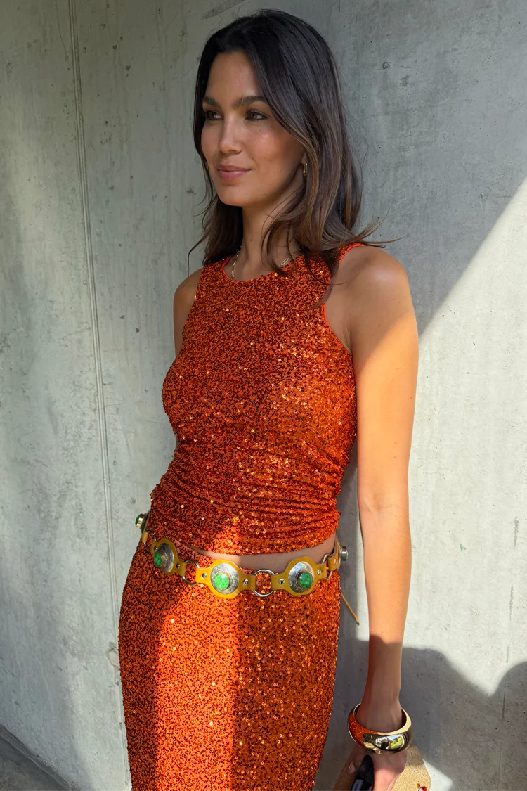 Orange Sequin Tank Top - Image 2