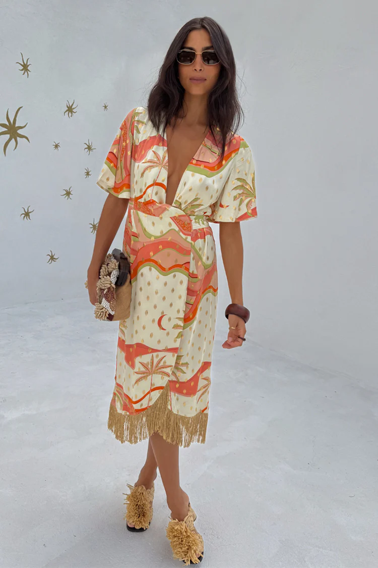 Pastel Palm Ceryes Wrap Dress Petite - Image 5