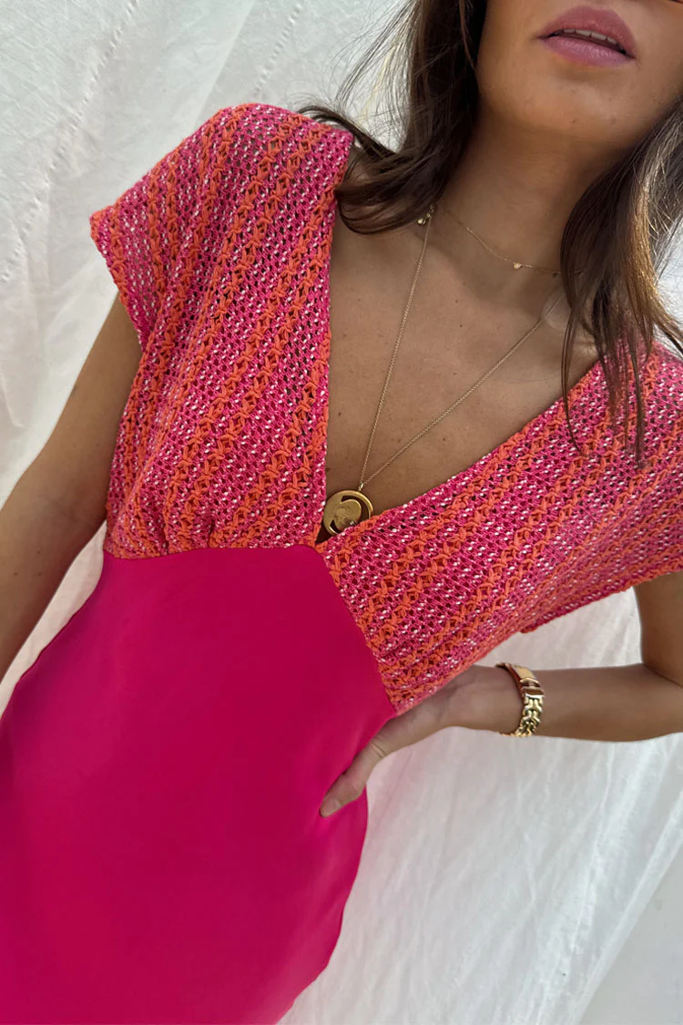 Pink and Red Crochet Elodie Dress - Image 4