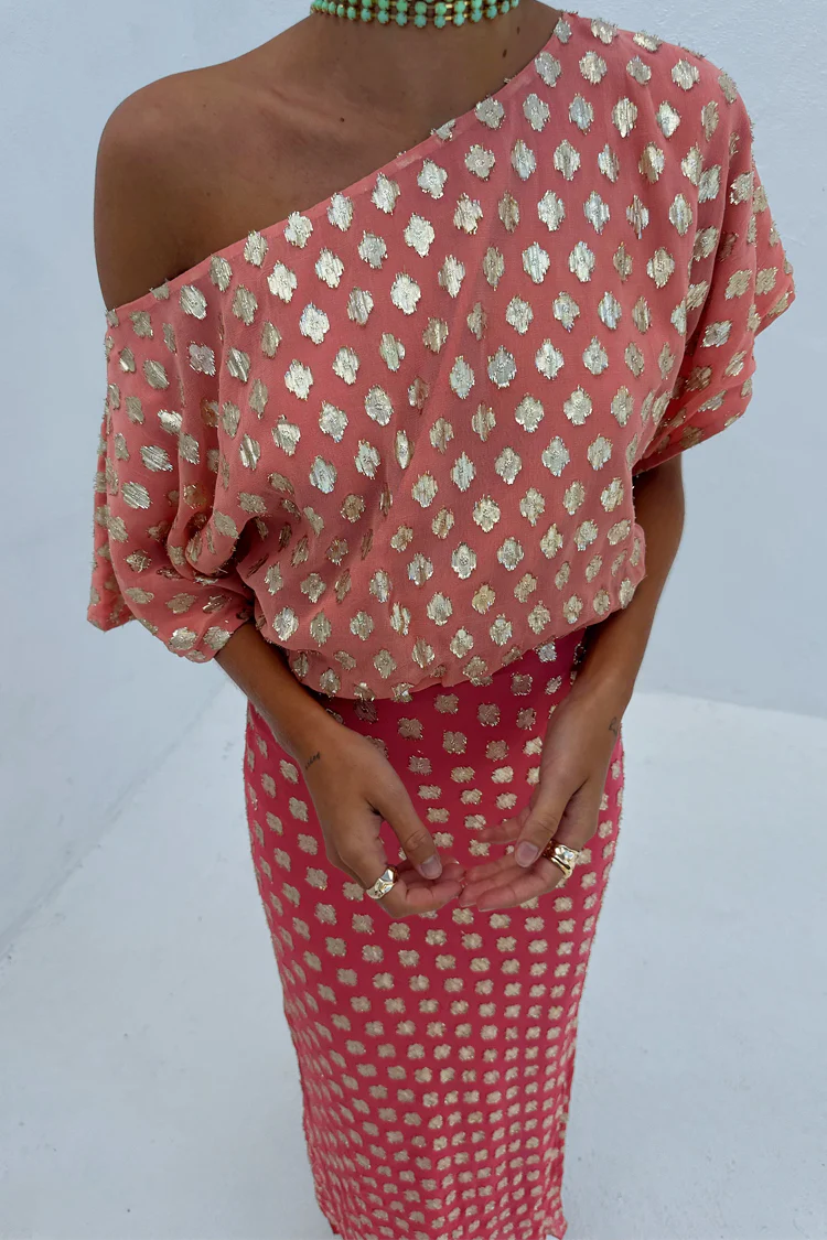Pink and Red Jacquard Tilly Dress - Image 5
