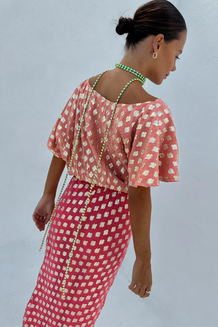 Pink and Red Jacquard Tilly Dress - Image 8