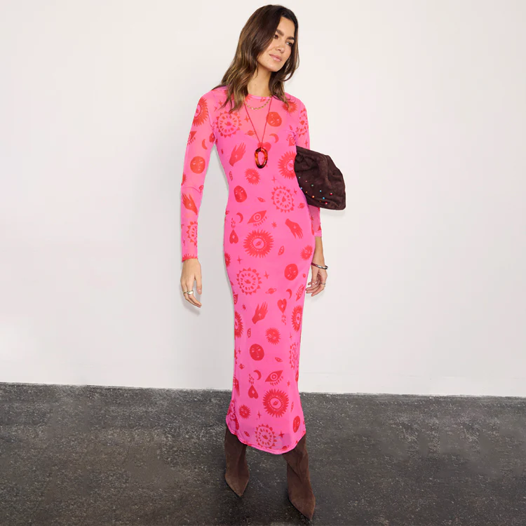 Pink and Red Morocco Mesh Dress