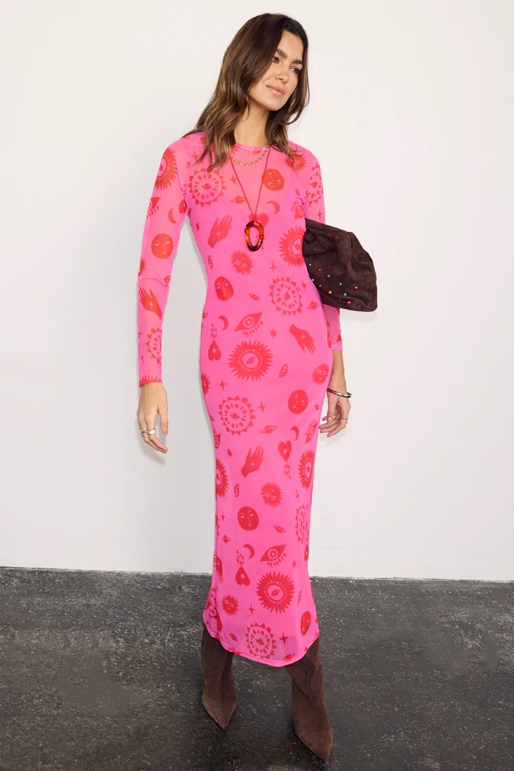 Pink and Red Morocco Mesh Dress - Image 2