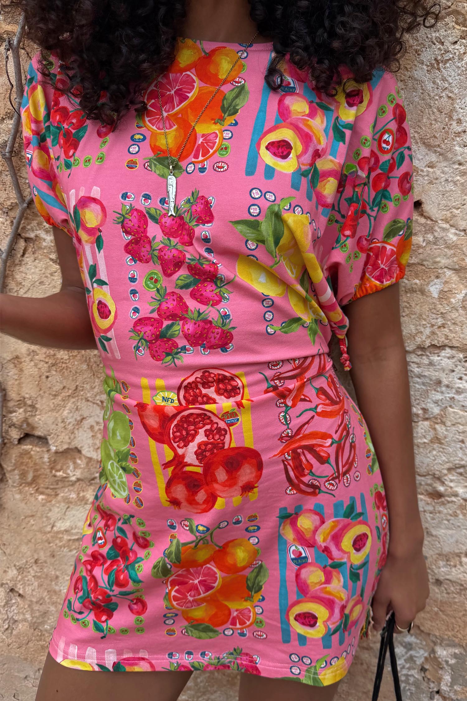 Pink Fruit Stamps Mini Dress - Image 6