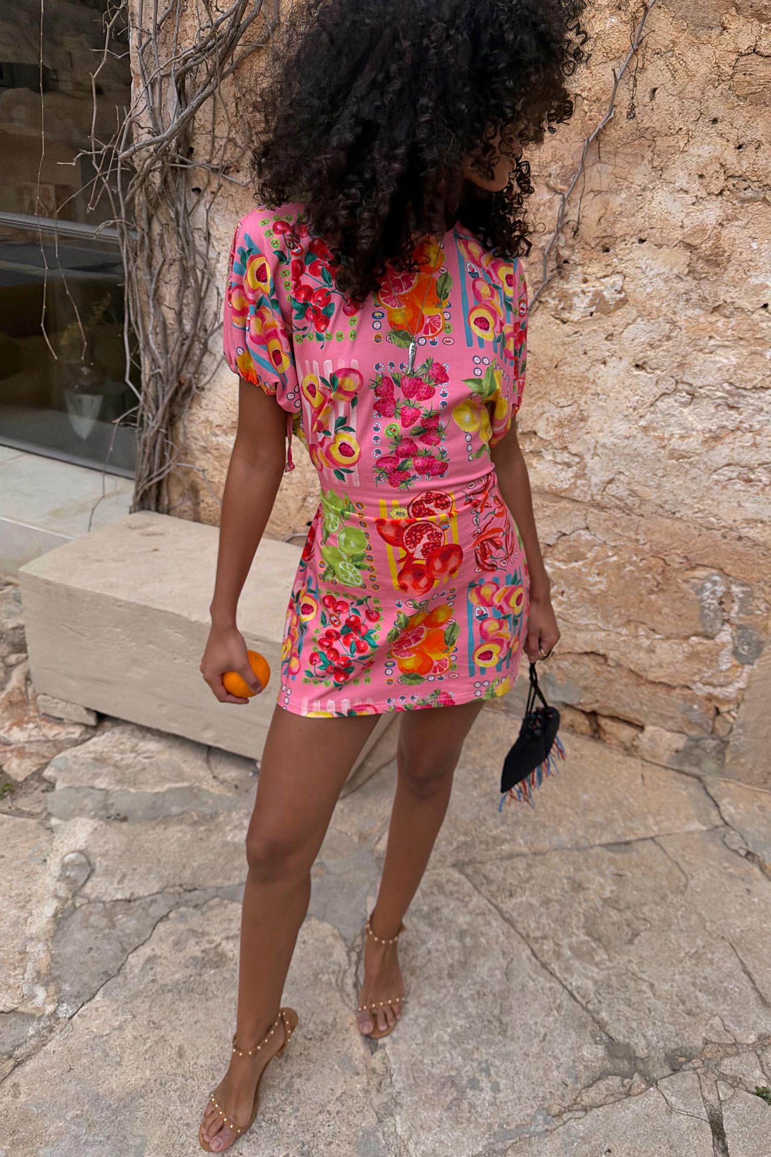 Pink Fruit Stamps Mini Dress - Image 7