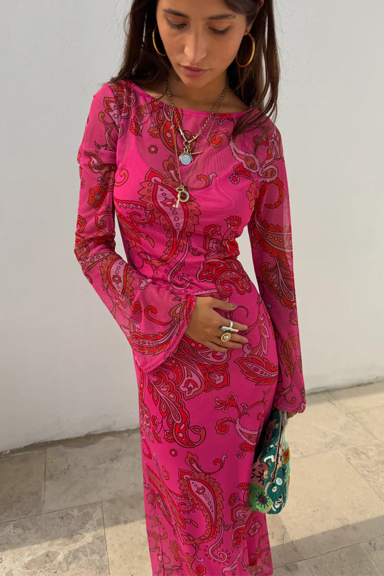 Pink Paisley Mesh Dress - Image 3