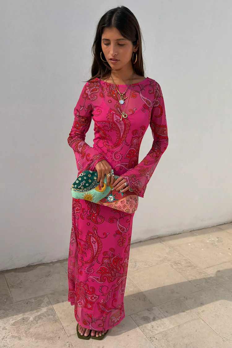 Pink Paisley Mesh Dress - Image 5