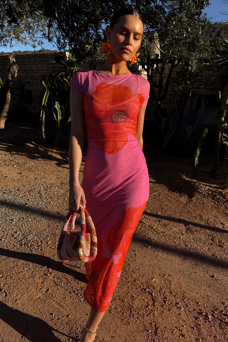 Pink Poppy Sleeveless Mesh Dress - Image 4
