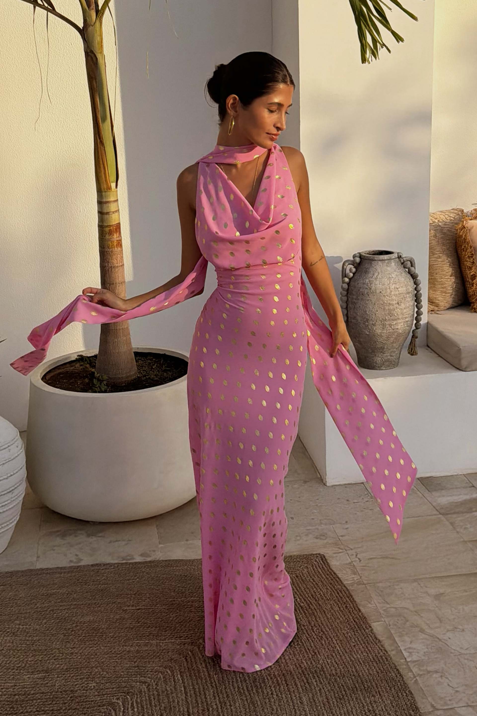 Pink Sophie Dress with Gold Fleck - Image 3