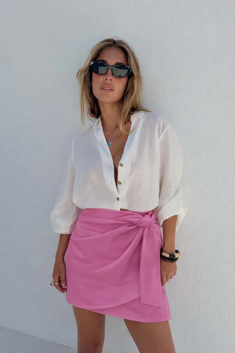 Pink Vegan Leather Mini Jaspre Skirt - Image 3