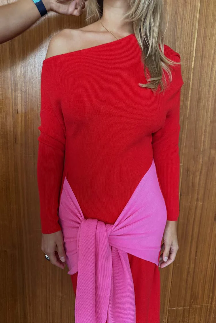 Red and Pink Afia Midi Dress - Image 10