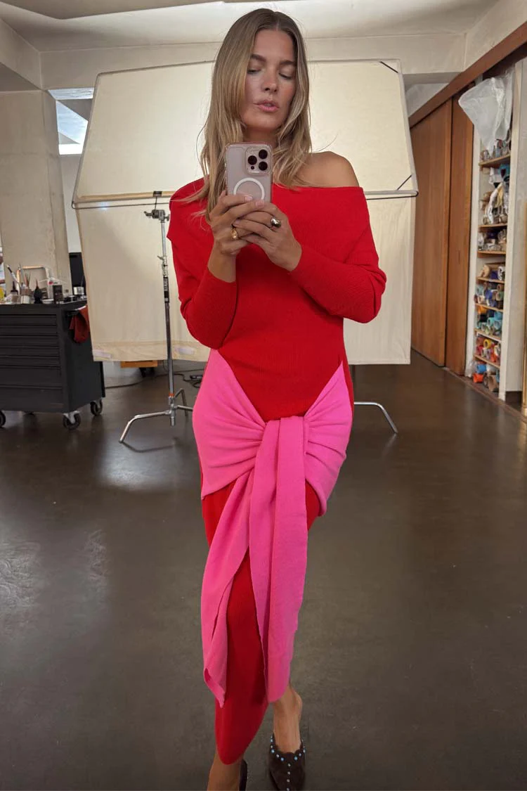 Red and Pink Afia Midi Dress - Image 2