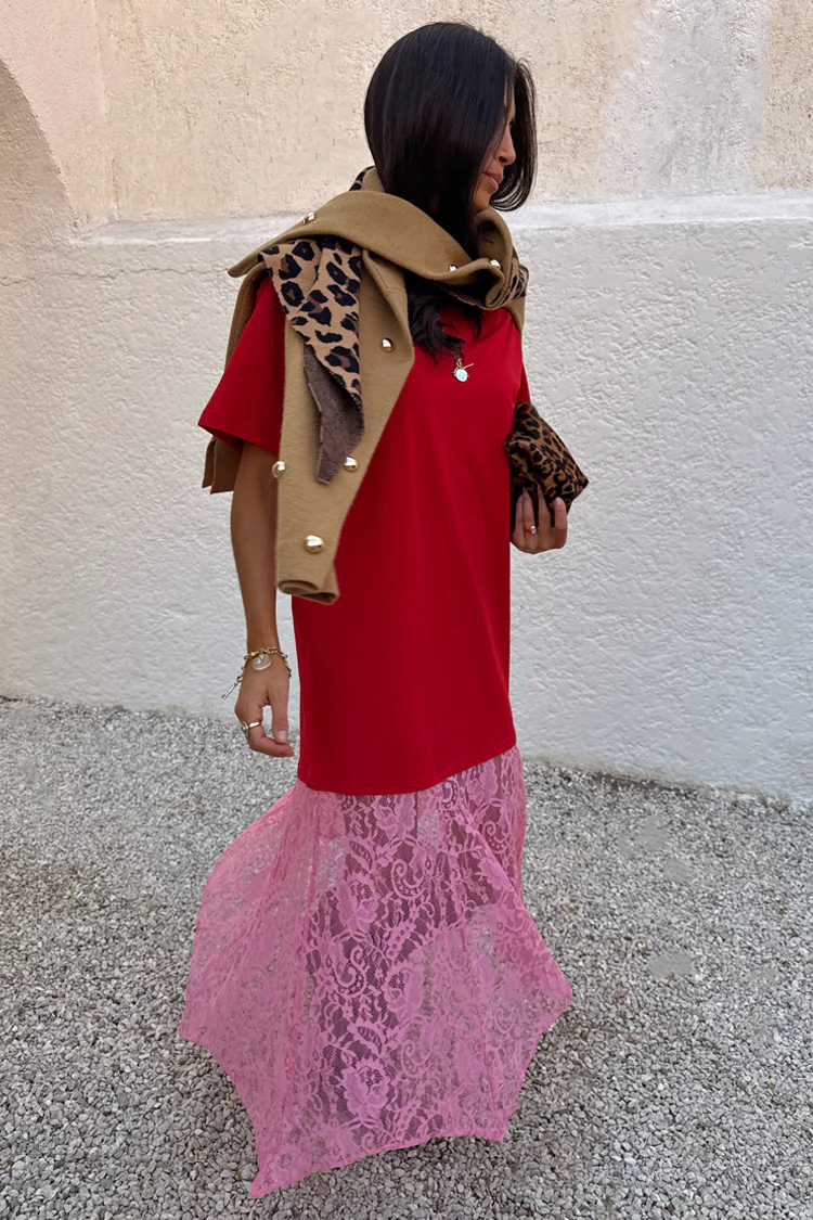 Red and Pink Cara T-Shirt Dress - Image 10