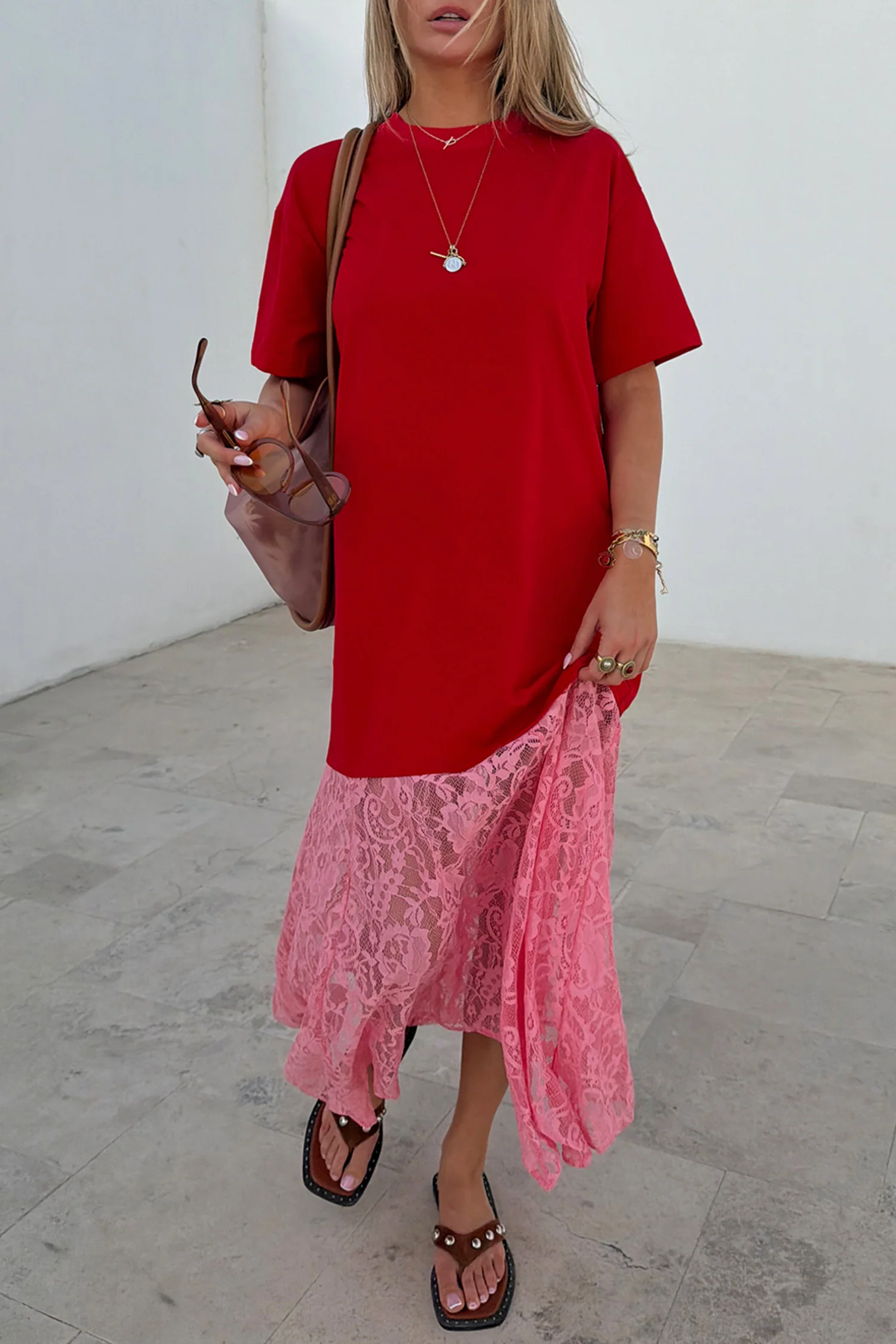 Red and Pink Cara T-Shirt Dress - Image 2