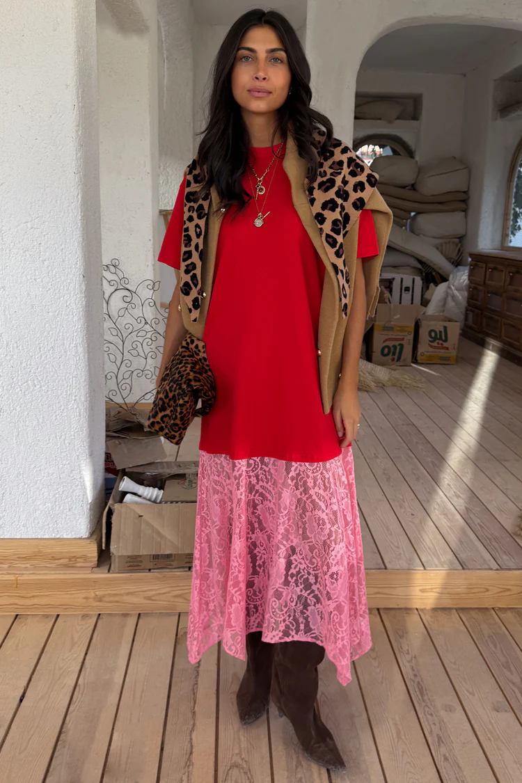 Red and Pink Cara T-Shirt Dress - Image 6