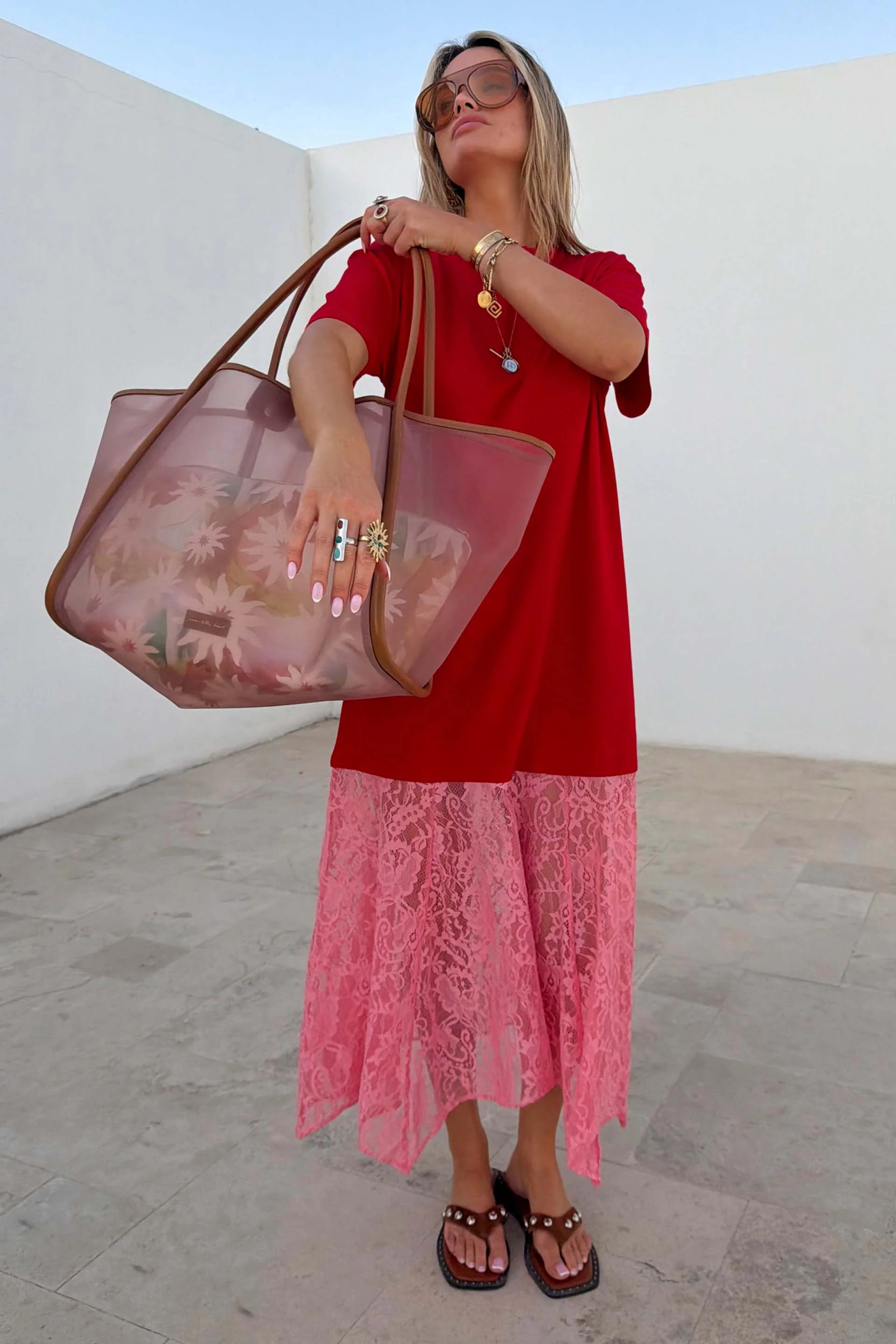 Red and Pink Cara T-Shirt Dress - Image 7