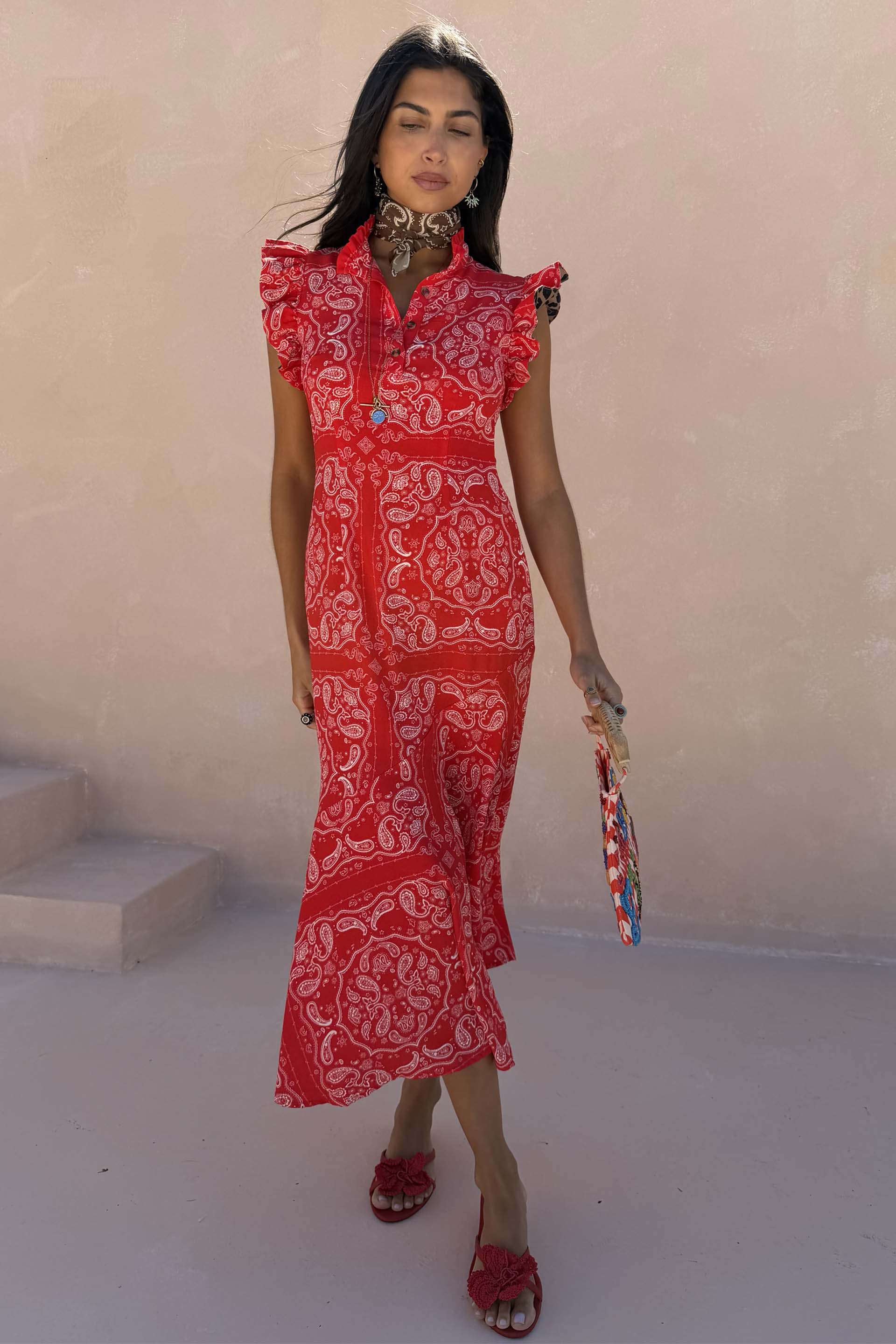 Red Bandana Remi Dress with Leopard Sleeve - Image 3