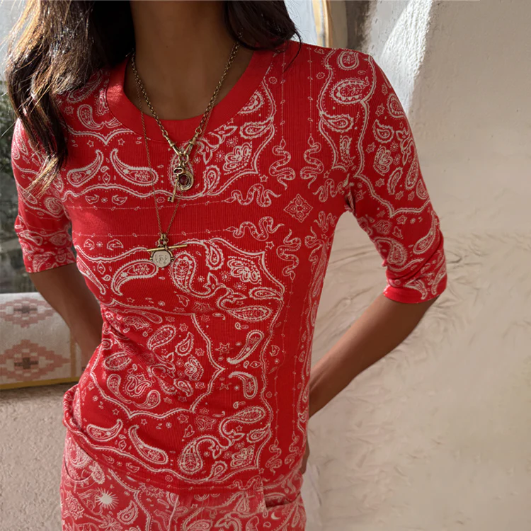 Red Bandana Rib Jersey Top