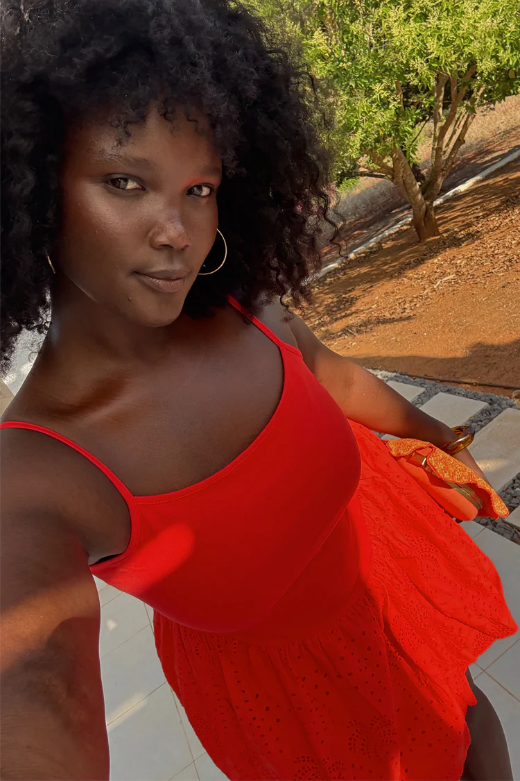 Red Broderie Mini Lola Dress - Image 9