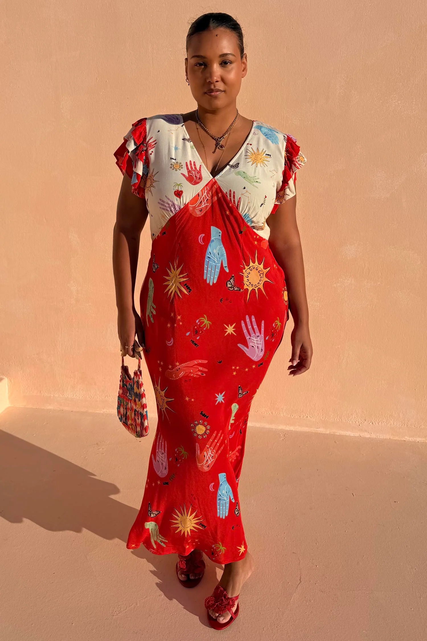 Red Celestial Midi Dress Petite - Image 4