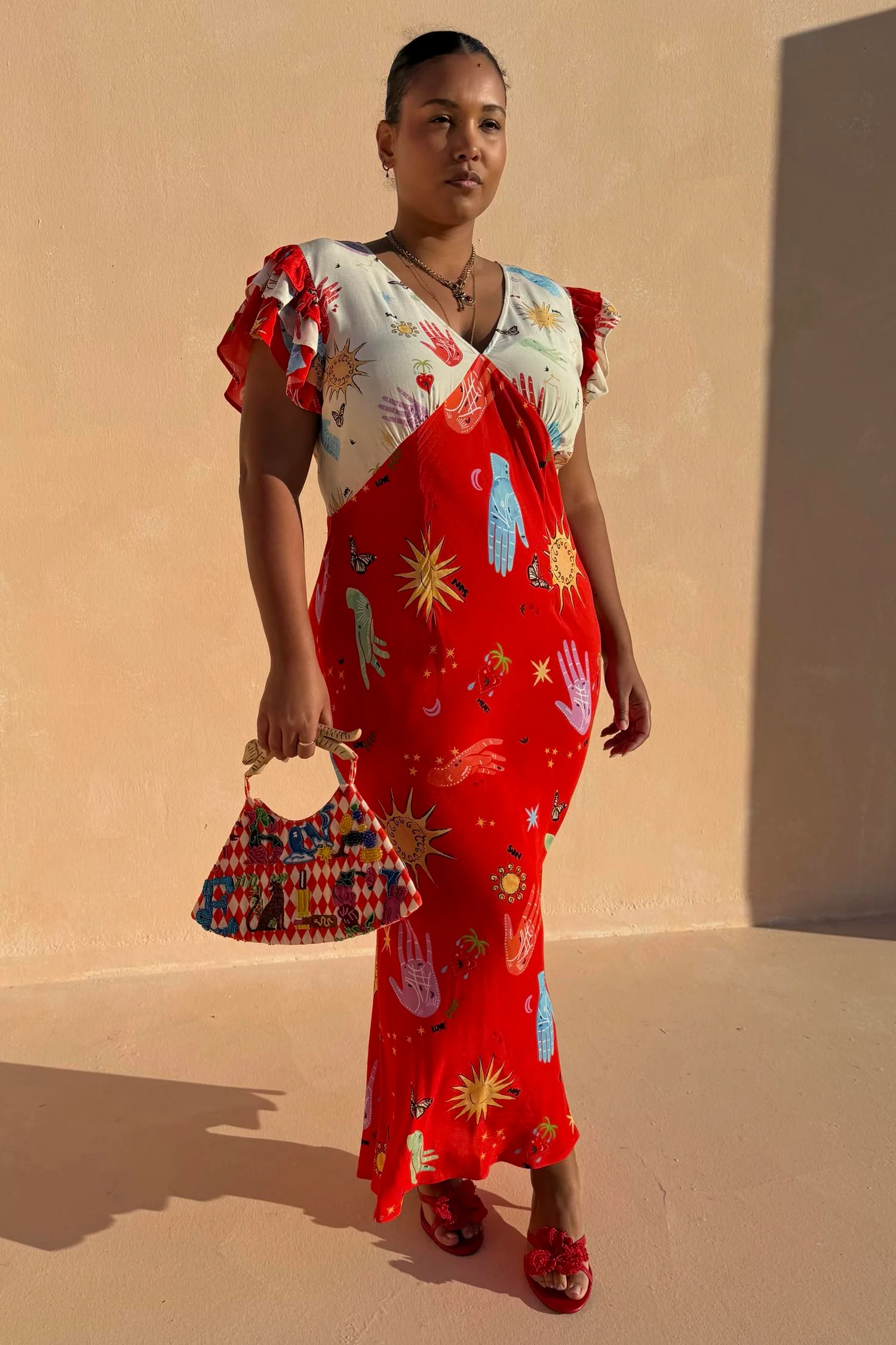 Red Celestial Midi Dress Petite - Image 6
