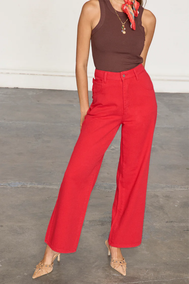 Red Denim Scallop Jeans - Image 2