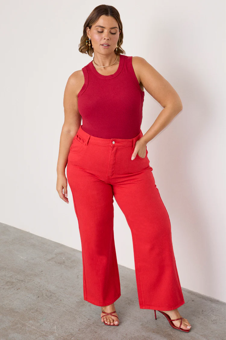 Red Denim Scallop Jeans - Image 6