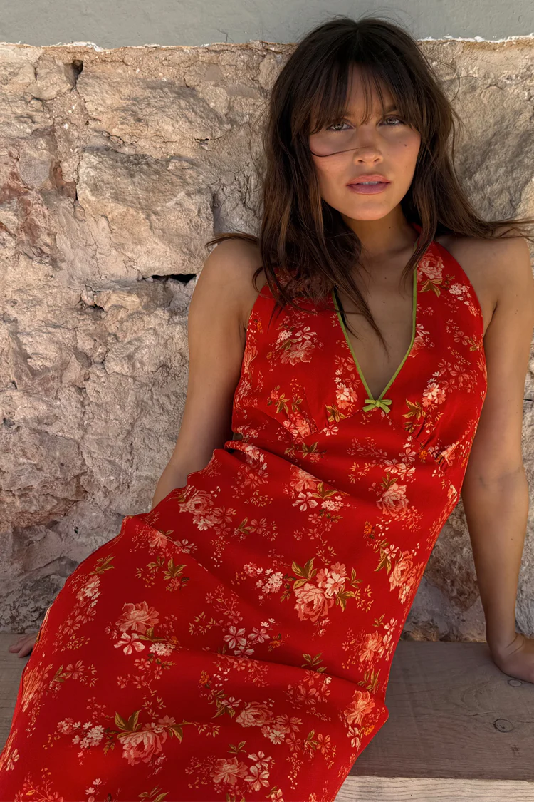 Red Floral Halter Dress - Image 3