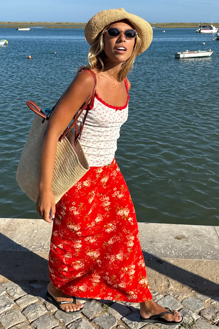 Red Floral Midi Skirt - Image 2
